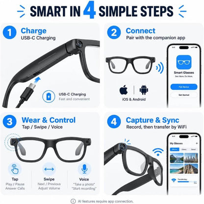 AI Smart Glasses with 8MP Camera