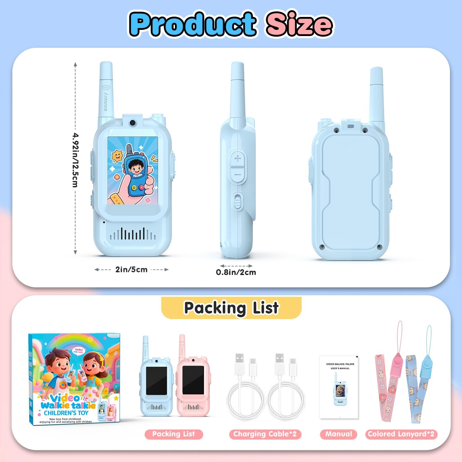 Video Walkie Talkie 2 Pack Rechargeable Interphone with HD Camera &amp; Voice Changer.